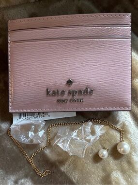 kate spade Pale Pink Leather Card Case with Silver Logo